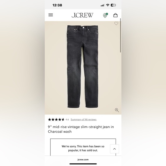 J. Crew Charcoal Wash Vintage Straight Leg Jeans - Picture 7 of 7